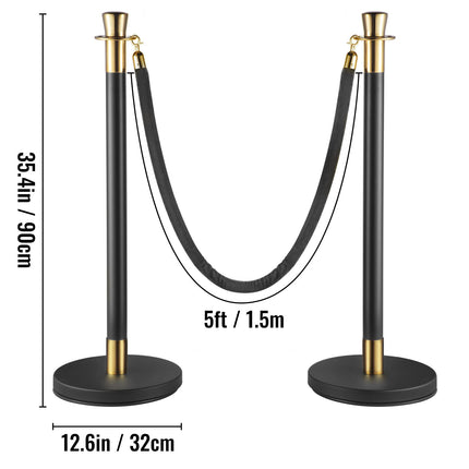 Crowd Control Stanchion, Set of 6 Pieces Stanchion Set, Stanchion Set with 5 ft/1.5 m Black Velvet Rope, Black Crowd Control Barrier with Sturdy Concrete and Metal Base – Easy Connect Assembly