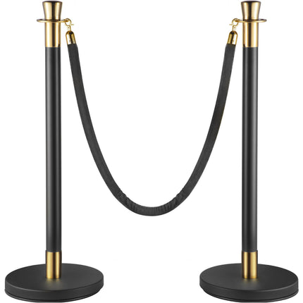 Crowd Control Stanchion, Set of 6 Pieces Stanchion Set, Stanchion Set with 5 ft/1.5 m Black Velvet Rope, Black Crowd Control Barrier with Sturdy Concrete and Metal Base – Easy Connect Assembly