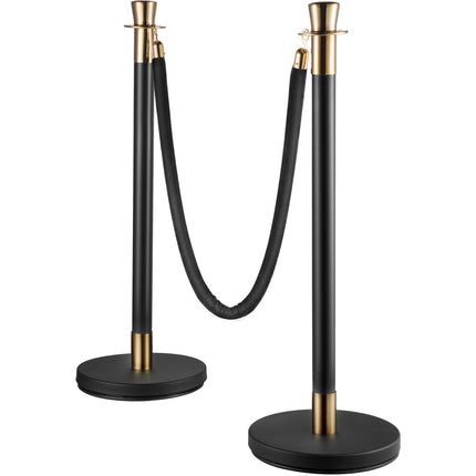 Crowd Control Stanchion, Set of 6 Pieces Stanchion Set, Stanchion Set with 5 ft/1.5 m Black Velvet Rope, Black Crowd Control Barrier with Sturdy Concrete and Metal Base – Easy Connect Assembly
