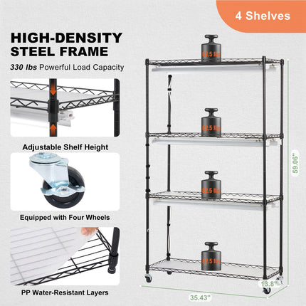 VEVOR Plant Stand with Grow Lights 4 Tiers 180W 150 cm Tall Plant Grow Shelf