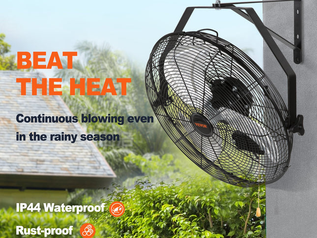 VEVOR Industrial Wall Mount Fan Waterproof Metal Fan 17.6'' 3 Speed Airflow