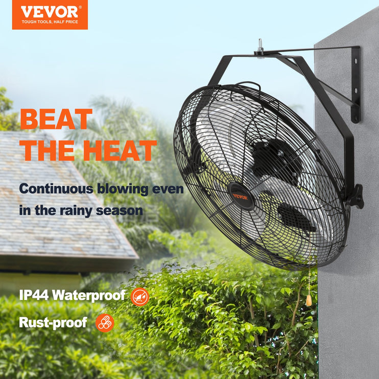 VEVOR Industrial Wall Mount Fan Waterproof Metal Fan 17.6'' 3 Speed Airflow