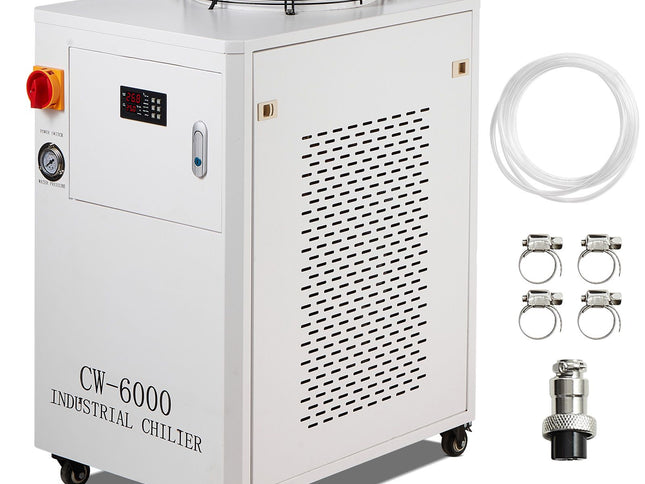 CW6000 Industrial Water Chiller for CO2 Laser Engravers – 1500W, 15L Tank, 65L/min Max Flow