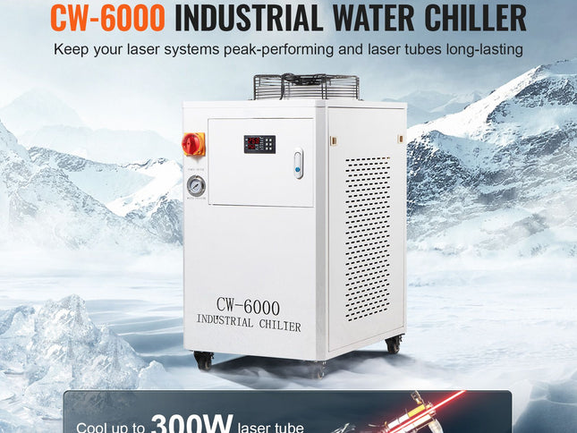 CW6000 Industrial Water Chiller for CO2 Laser Engravers – 1500W, 15L Tank, 65L/min Max Flow