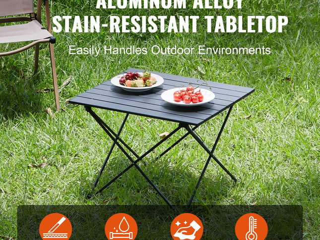 VEVOR Folding Camping Table, Outdoor Portable Side Tables, Lightweight Fold Up Table, Aluminum Alloy Ultra Compact Work Table with Carry Bag, For Cooking, Beach, Picnic, Travel, 22.2x15.9 inch, Black
