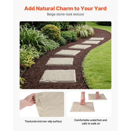 Garden Stepping Stones, 16Pcs 39.5x39.5 cm, Decorative Stepping Stones with Stakes, Weather-Resistant Plastic Pathway Pavers, Smooth Surface, Outdoor Walkway for Lawn Patio Landscape, Beige