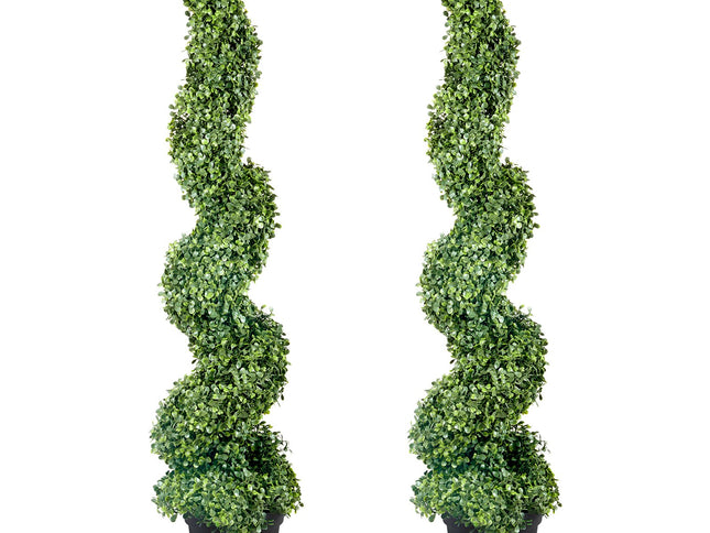 VEVOR Artificial Topiaries Boxwood Trees, 10cm Tall (2 Pieces) Faux Topiary Plant Outdoor, All-year Green Feaux Plant w/ Replaceable Leaves for Decorative Indoor/Outdoor/Garden