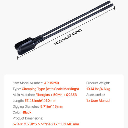 VEVOR Post Hole Digger, Heavy Duty Post Hole Digger with Fiberglass Handle, Manual Hole Digger with Scale Markings and Metal Blade, Post Hole Digger Tool for Digging Gardening and Outdoors, 1460 mm