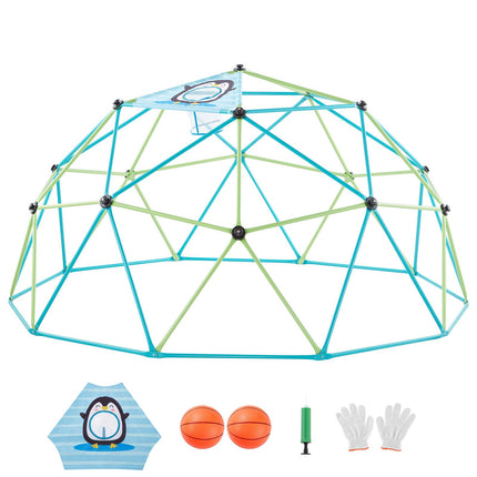 Climbing Dome, 305cm Geometric Dome Climber for Kids, 453kg Loading Jungle Gym Playground with Octopus Net & 2 Basketballs, Easy-Assembly Outdoor Backyard Climbing Toys - Gift for Boys Girls