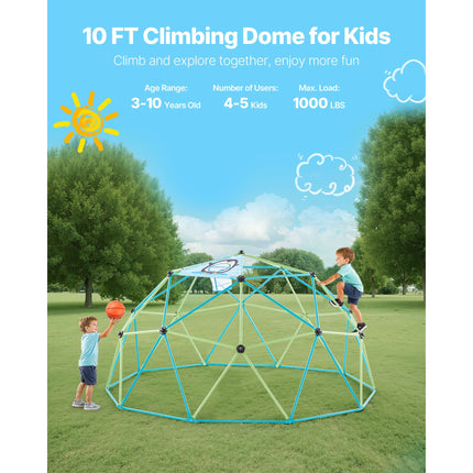 Climbing Dome, 305cm Geometric Dome Climber for Kids, 453kg Loading Jungle Gym Playground with Octopus Net & 2 Basketballs, Easy-Assembly Outdoor Backyard Climbing Toys - Gift for Boys Girls