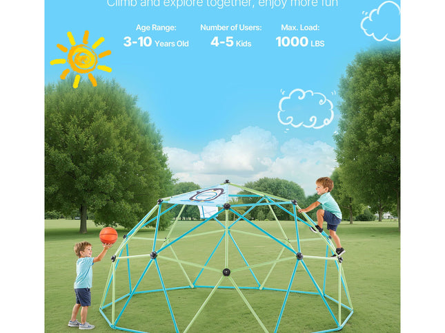 Kids Geometric Climbing Dome with Octopus Net & 2 Basketballs – 305cm, 453kg Capacity