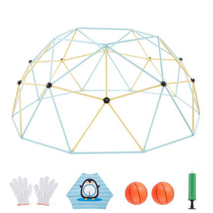 Climbing Dome, 305cm Geometric Dome Climber, 453kg Loading Jungle Gym Playground with 2 Basketballs & Octopus Net, Easy-Assembly Outdoor Backyard Climbing Equipment for Kids 3 to 10 Years Old