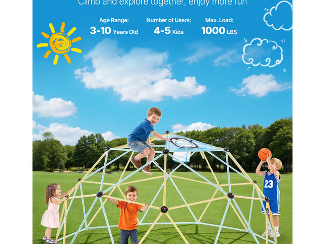 Kids Geometric Climbing Dome with Octopus Net & 2 Basketballs – 305cm, 453kg Capacity, Ages 3–10