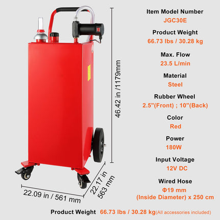 30 Gallon Fuel Caddy Portable Storage Tank 23.5 L/min with 180W Pump