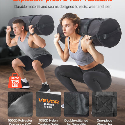 Workout Sandbag, Heavy Duty Workout Power Bags with Handles, 23-56 kg Adjustable Slam Bag for Fitness Strength Weight Training Cross-Training, Home Gym Exercise, Black (Unfilled)