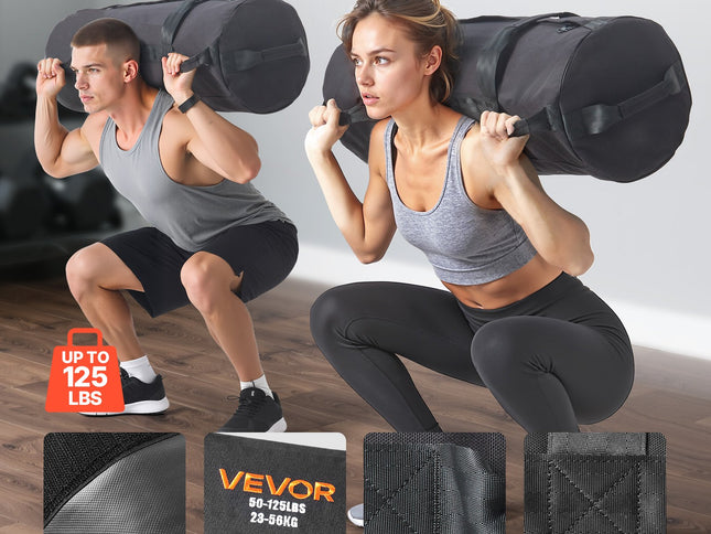 Workout Sandbag, Heavy Duty Workout Power Bags with Handles, 23-56 kg Adjustable Slam Bag for Fitness Strength Weight Training Cross-Training, Home Gym Exercise, Black (Unfilled)