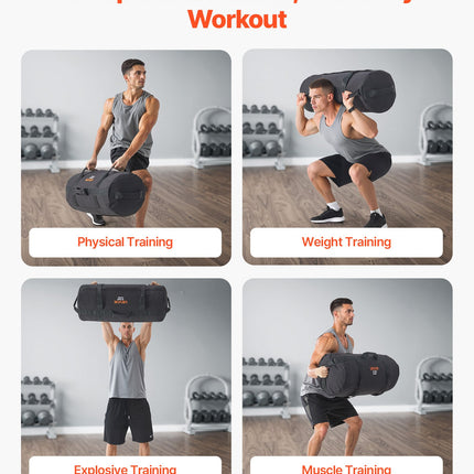 Workout Sandbag, Heavy Duty Workout Power Bags with Handles, 23-56 kg Adjustable Slam Bag for Fitness Strength Weight Training Cross-Training, Home Gym Exercise, Black (Unfilled)