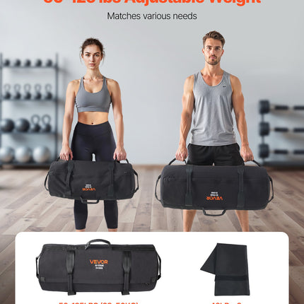 Workout Sandbag, Heavy Duty Workout Power Bags with Handles, 23-56 kg Adjustable Slam Bag for Fitness Strength Weight Training Cross-Training, Home Gym Exercise, Black (Unfilled)