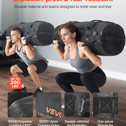 Workout Sandbag, Heavy Duty Workout Power Bags with Handles, 56-90 kg Adjustable Slam Bag for Fitness Strength Weight Training Cross-Training, Home Gym Exercise, Black (Unfilled)