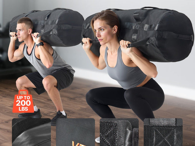 Workout Sandbag, Heavy Duty Workout Power Bags with Handles, 56-90 kg Adjustable Slam Bag for Fitness Strength Weight Training Cross-Training, Home Gym Exercise, Black (Unfilled)