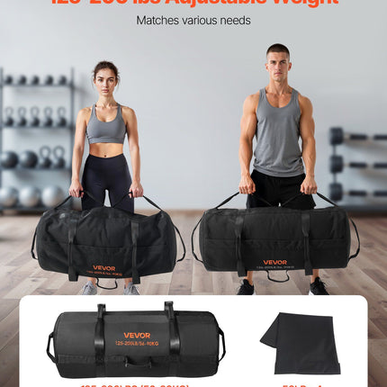 Workout Sandbag, Heavy Duty Workout Power Bags with Handles, 56-90 kg Adjustable Slam Bag for Fitness Strength Weight Training Cross-Training, Home Gym Exercise, Black (Unfilled)