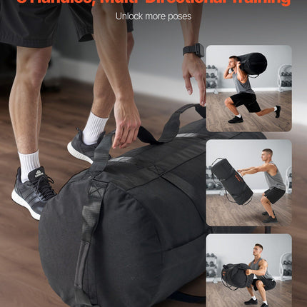 Workout Sandbag, Heavy Duty Workout Power Bags with Handles, 56-90 kg Adjustable Slam Bag for Fitness Strength Weight Training Cross-Training, Home Gym Exercise, Black (Unfilled)