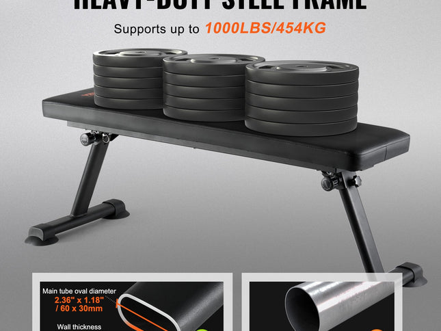 Flat Weight Bench, Foldable Strength Training Bench, Utility Workout Bench for Full Body Workout, 1000 LBS Press Bench for Home Gym Exercise, for Multi-Purpose Weight Training and Ab Exercises