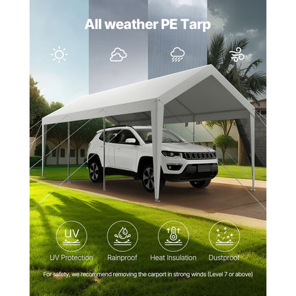 Carport Car Canopy 10 x 20 FT Heavy Duty Portable Car Shelter Tent White