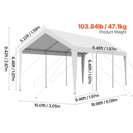 Carport Car Canopy 10 x 20 FT Heavy Duty Portable Car Shelter Tent White