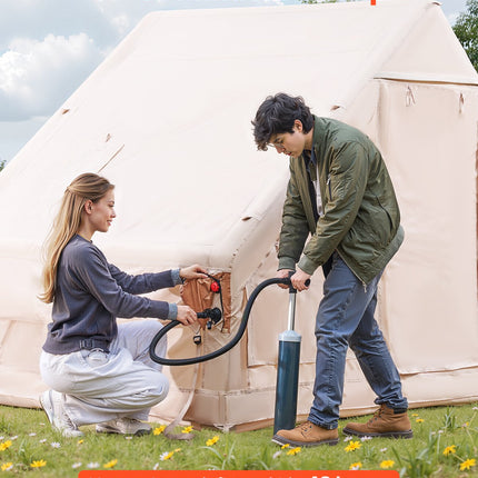 VEVOR Inflatable Tents for Camping, 3-5 Person Easy Setup Blow up Tent with Hand Pump, 300D Oxford 4 Season Glamping Tent with Canopy, Stove Jack, 2 Doors & 2 Mesh Windows (Storage Bag Included)