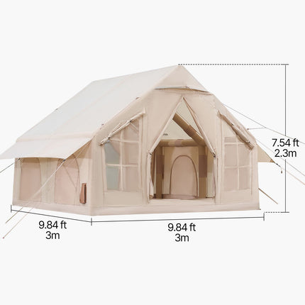 Inflatable Tents for Camping, 4-6 Person Easy Setup Blow up Tent with Hand Pump, 300D Oxford 4 Season Glamping Tent with Stove Jack 2 Doors & 4 Mesh Windows, Storage Bag Included for Easy Taking