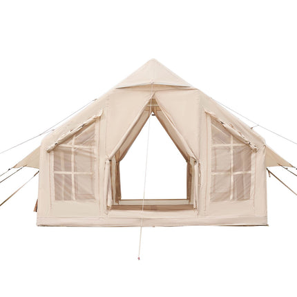 Inflatable Tents for Camping, 4-6 Person Easy Setup Blow up Tent with Hand Pump, 300D Oxford 4 Season Glamping Tent with Stove Jack 2 Doors & 4 Mesh Windows, Storage Bag Included for Easy Taking