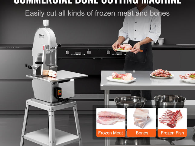 VEVOR 1800W Commercial Electric Meat Bandsaw Stainless Steel Bone Sawing Machine