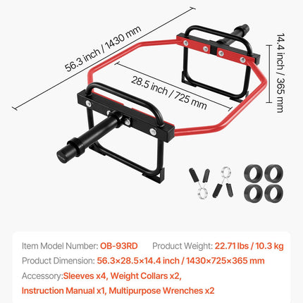 Trap Bar Hex Bar, 50mm Hex Barbell, 240 kg Capacity Shrug Bars, Weightlifting and Strength Training Equipment, Home Gym for Squats, Deadlifts, Shoulder Presses, Red