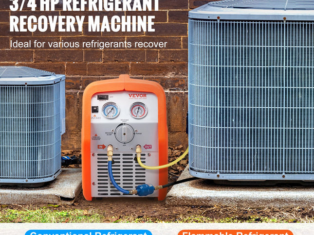 VEVOR Portable 3/4 HP Refrigerant Recovery Machine for Vapor Liquid Refrigerant