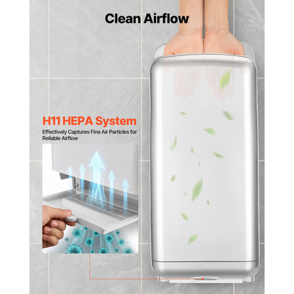 Vertical Hand Dryer, Hand Dryers with HEPA Filter, 19000 RPM High-Speed Motor, Dual-Side Airflow, ABS Sturdy Automatic Air Wall Mount Fast Drying for Commercial Bathrooms Modern Home, Silver