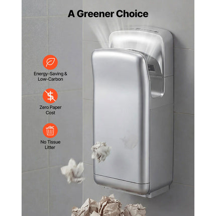 Vertical Hand Dryer, Hand Dryers with HEPA Filter, 19000 RPM High-Speed Motor, Dual-Side Airflow, ABS Sturdy Automatic Air Wall Mount Fast Drying for Commercial Bathrooms Modern Home, Silver