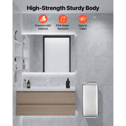 Vertical Hand Dryer, Hand Dryers with HEPA Filter, 19000 RPM High-Speed Motor, Dual-Side Airflow, ABS Sturdy Automatic Air Wall Mount Fast Drying for Commercial Bathrooms Modern Home, Silver