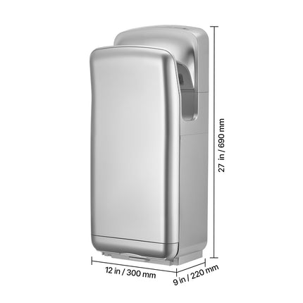 Vertical Hand Dryer, Hand Dryers with HEPA Filter, 19000 RPM High-Speed Motor, Dual-Side Airflow, ABS Sturdy Automatic Air Wall Mount Fast Drying for Commercial Bathrooms Modern Home, Silver