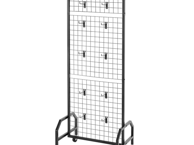 VEVOR 2 Packs Grid Wall Panels, 600 x 1640mm Wire Grid Panels Display Rack, Movable Art Display Shelf with Wheels and 20 Hooks, Black Carbon Steel Gridwall for Craft Show, Decor, Storage, Notice Board