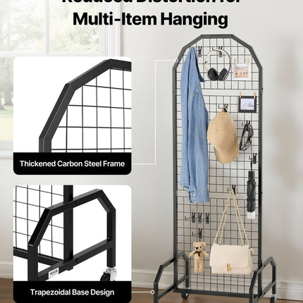 VEVOR 2 Packs Grid Wall Panels, 600 x 1640mm Wire Grid Panels Display Rack, Movable Art Display Shelf with Wheels and 20 Hooks, Black Carbon Steel Gridwall for Craft Show, Decor, Storage, Notice Board