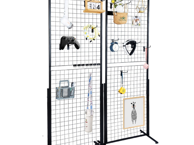 VEVOR 2' x 5.6' Grid Wall Panels Tower, 2 Packs Wire Gridwall Display Racks with T-Base Floorstanding, Double Side Gridwall Panels for Art Craft Shows, Retail Display with Extra Clips and Hooks