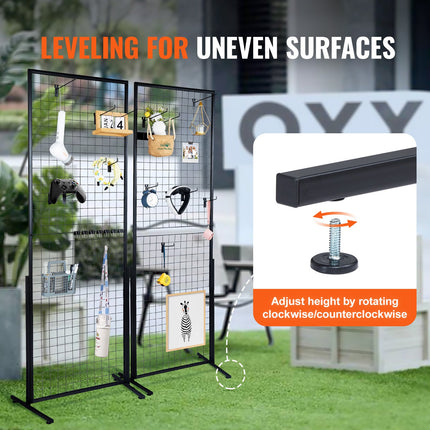 VEVOR 2' x 5.6' Grid Wall Panels Tower, 2 Packs Wire Gridwall Display Racks with T-Base Floorstanding, Double Side Gridwall Panels for Art Craft Shows, Retail Display with Extra Clips and Hooks