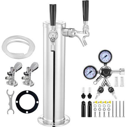 Stainless Steel Dual-Tap Kegerator Tower Kit ‚Äì W21.8 Dual-Gauge Regulator, A-System Coupler & Drip Tray