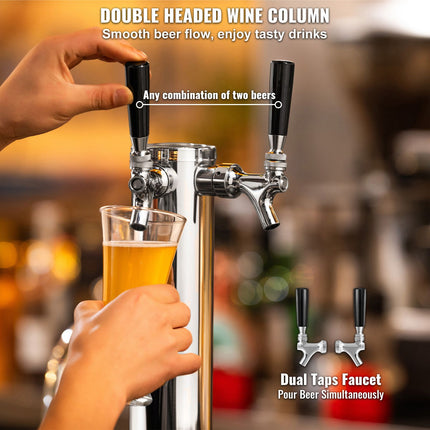 Stainless Steel Dual-Tap Kegerator Tower Kit ‚Äì W21.8 Dual-Gauge Regulator, A-System Coupler & Drip Tray