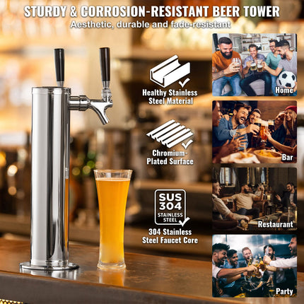 Stainless Steel Dual-Tap Kegerator Tower Kit ‚Äì W21.8 Dual-Gauge Regulator, A-System Coupler & Drip Tray