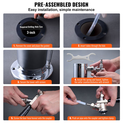 Stainless Steel Dual-Tap Kegerator Tower Kit ‚Äì W21.8 Dual-Gauge Regulator, A-System Coupler & Drip Tray