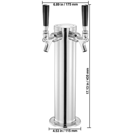 Stainless Steel Dual-Tap Kegerator Tower Kit ‚Äì W21.8 Dual-Gauge Regulator, A-System Coupler & Drip Tray