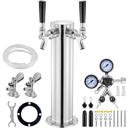 Stainless Steel Dual-Tap Kegerator Tower Kit ‚Äì W21.8 Dual-Gauge Regulator, A-System Coupler & Drip Tray