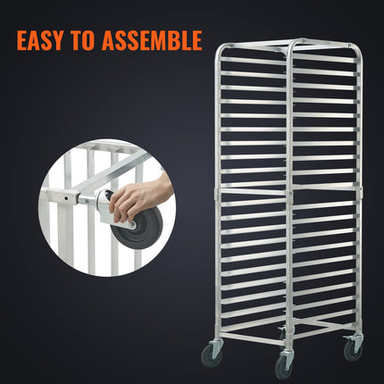 VEVOR Bun Pan Rack, 20-Tier Commercial Bakery Racks with Brake Wheels, Aluminum Racking Trolley Storage for Half & Full Sheet, Speed Rack For Kitchen Home, Bread Baking Equipment, 660x517x1767 mm